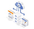 Flat isometric illustration concept. cloud server maintenance process Royalty Free Stock Photo