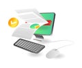 Flat isometric illustration concept. Computer loading analysis data Royalty Free Stock Photo