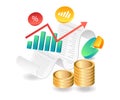 Flat isometric illustration concept. investment business income analysis data Royalty Free Stock Photo