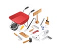 Illustration concept of a set of manual builder tools