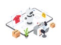 Flat Isometric illustration of generate image and text for ecommerce platform. Artificial intelligence for ecommerce platform