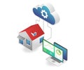 Flat isometric illustration home server cloud analysis data Royalty Free Stock Photo