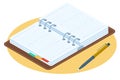 Flat isometric illustration of opened personal planner. Business