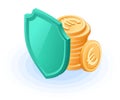 Flat isometric illustration of pile of euro coins hides behind s