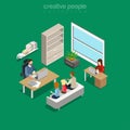 Flat isometric intra-office meeting boss office ve