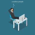 Flat isometric lazy man sleep working place vector