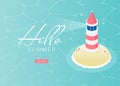 Flat isometric lighthouse icon on blue sea, illustration vector background Royalty Free Stock Photo