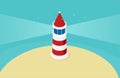 Flat isometric lighthouse icon on blue sea, illustration vector background Royalty Free Stock Photo