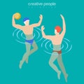 Flat isometric Male water-polo players vector