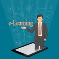 E-learning with virtual man in the tablet Royalty Free Stock Photo