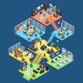 Flat isometric office interior department staff ve