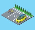 Flat isometric Parking bicycle electro cars
