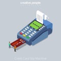 Flat isometric people credit card terminal vector Royalty Free Stock Photo