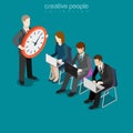 Flat isometric people hurry leader clock vector 3d