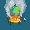 Flat isometric Politics burn globe fire vector Glo