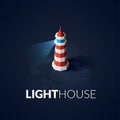 Flat isometric red lighthouse icon on blue sea Royalty Free Stock Photo