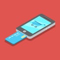 Flat isometric Smartphone credit card vector Royalty Free Stock Photo