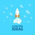 Flat isometric space symbol rocket ship icon, startup concept