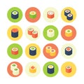 Flat isometric sushi icons set
