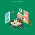 Flat isometric team office meeting room vector. 3d