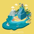 Flat isometric vector beach hotel infographics travel vacation