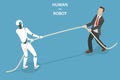 Human vs robot flat isometric vector concept. Royalty Free Stock Photo