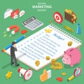 Flat isometric vector concept of digital marketing budget, seo, roi.