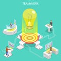 Flat isometric vector concept of effective teamwork, business team.