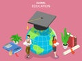 Global online education flat isometric vector concept.
