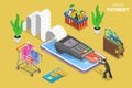 Mobile payment flat isometric vector conceptual illustration.