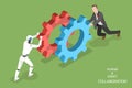 Robot and human collaboration isometric vector. Royalty Free Stock Photo