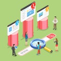 Flat isometric vector concept of seo ranking, website optimization marketing.