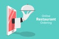 Flat isometric vector concept of table online reservation, mobile booking.