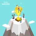 Flat isometric vector concept of team success, effective teamwork. Royalty Free Stock Photo