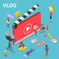 Flat isometric vector concept of video blog. Royalty Free Stock Photo