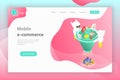 Flat isometric vector landing page header of chatbot sales funnel. Royalty Free Stock Photo