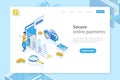 Flat isometric vector landing page header for online payment, money transfer.