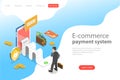 Flat isometric vector landing page template of e-commerce payment system.