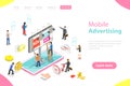 Flat isometric vector landing page template of mobile advertising. Royalty Free Stock Photo