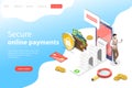 Flat isometric vector landing page template of secure online payment, receipt.