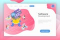 Flat isometric vector landing page template of software development. Royalty Free Stock Photo