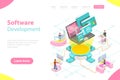 Flat isometric vector landing page template of software development. Royalty Free Stock Photo