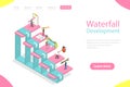 Flat isometric vector landing page template of waterfall methodology. Royalty Free Stock Photo