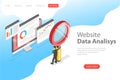 Flat isometric vector landing page template of website data analysis.
