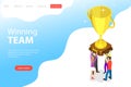 Flat isometric vector landing page template of winning team, effective teamwork. Royalty Free Stock Photo