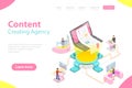 Flat isometric vector landing pate template of content creating, copywriting.