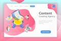 Flat isometric vector landing pate template of content creating, copywriting.