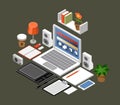 Flat isometric vector workspace. Royalty Free Stock Photo