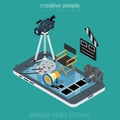 Flat isometric video motion media editing icons ve