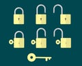 Flat 1 Key And 6 Lock Royalty Free Stock Photo